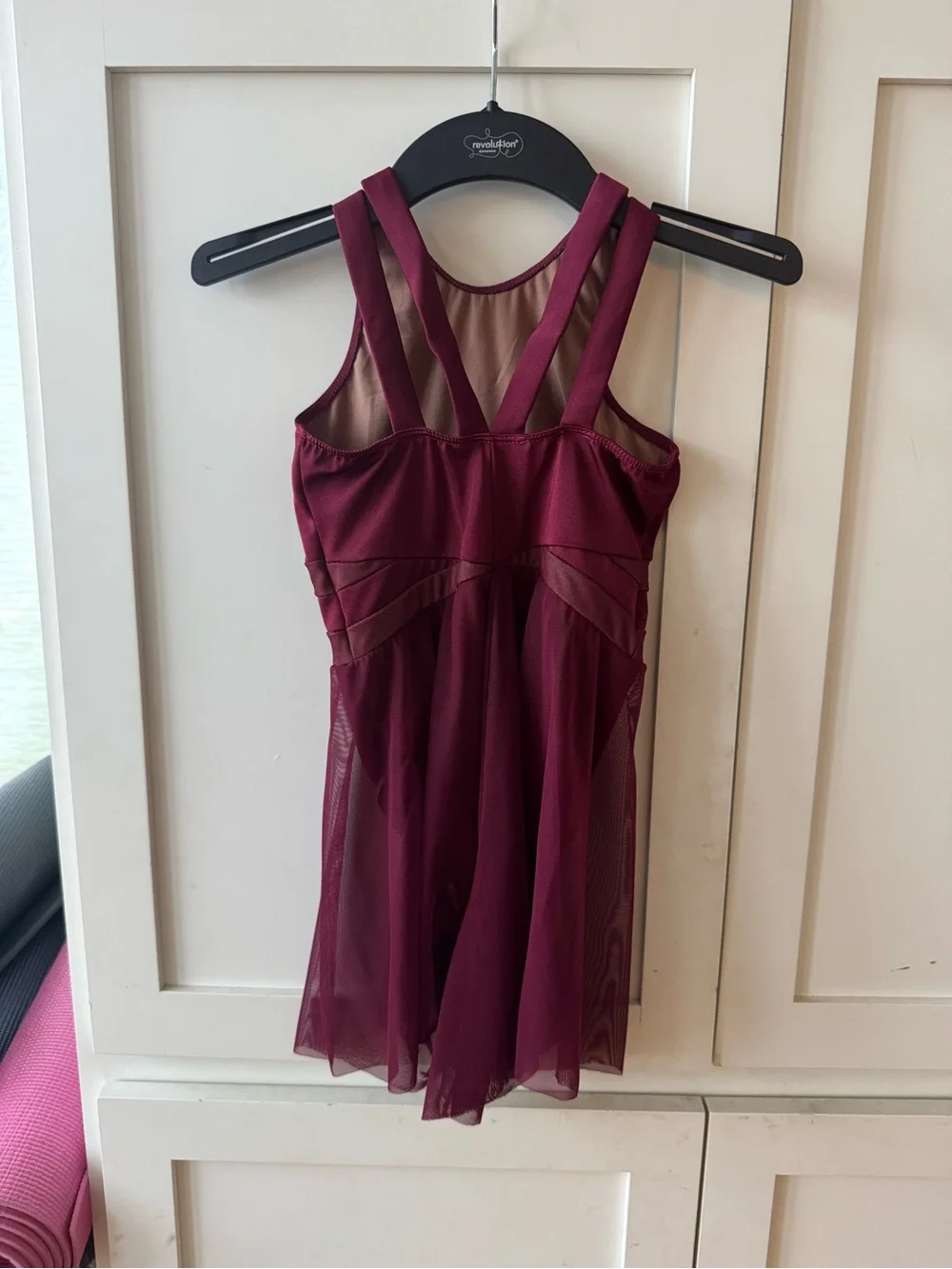 Girls' Burgundy Mesh Panel Dance Dress - Kids Costume